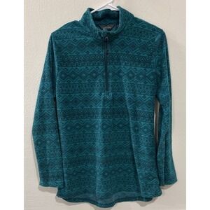 Eddie Bauer Women's Fleece Sweatshirt Large L Green 1/4 Zip Pullover Long Sleeve